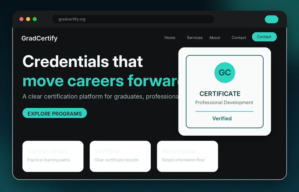 GradCertify certification website preview