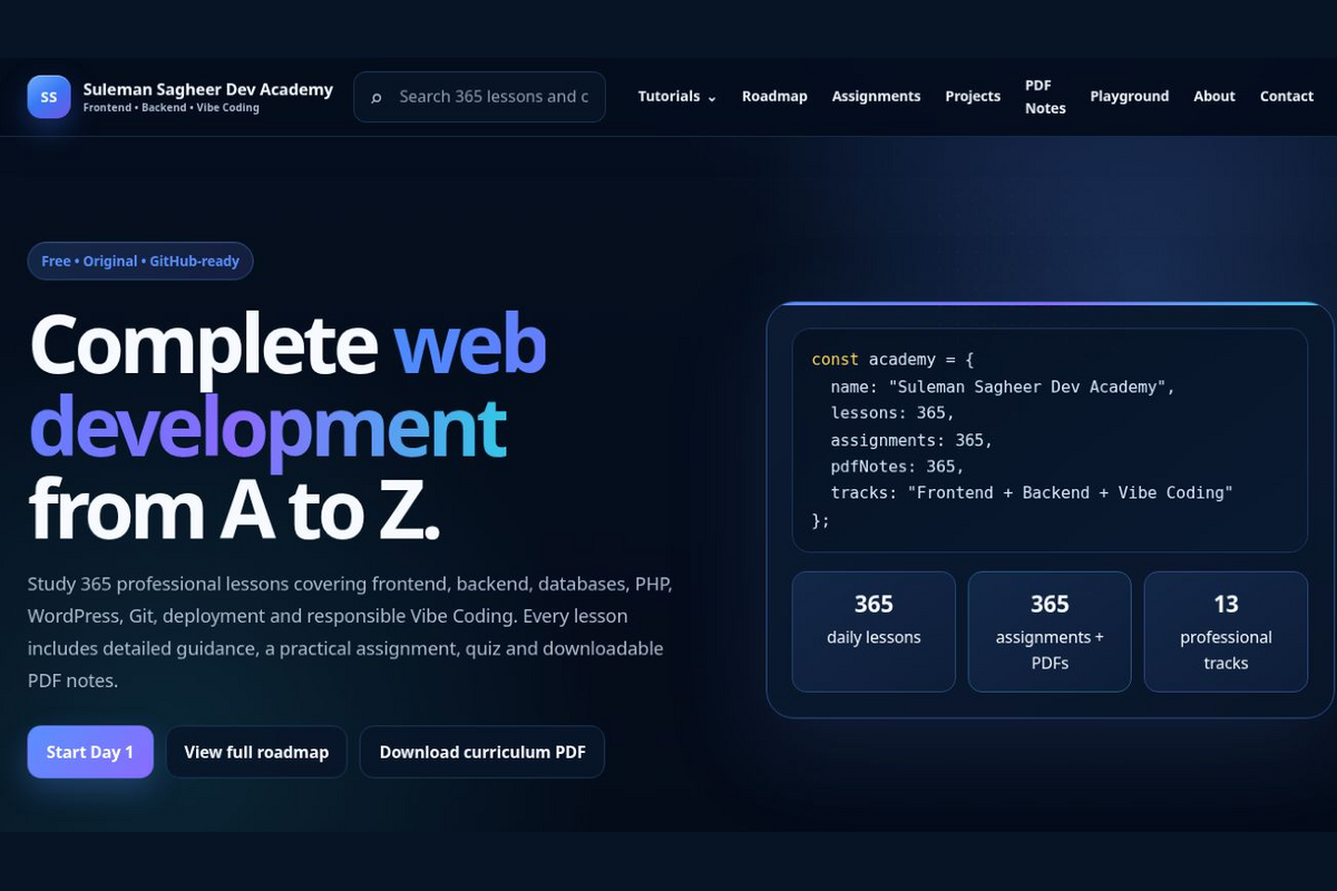 Suleman Sagheer Dev Academy website preview