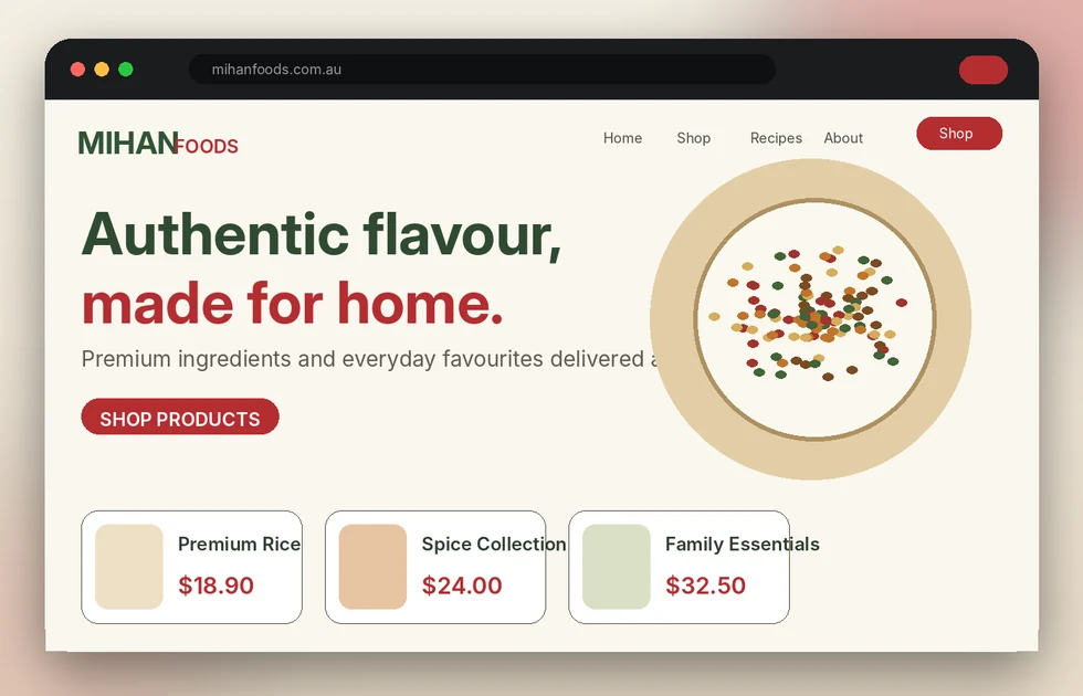 Mihan Foods ecommerce website